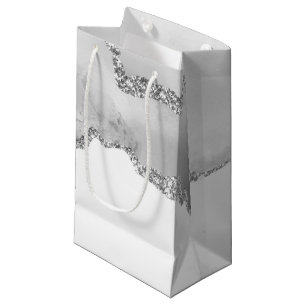 Grey White Marble Agate Simple Silver Glitter Small Gift Bag