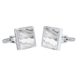 Grey White Marble Agate Simple Silver Sparkle Cufflinks