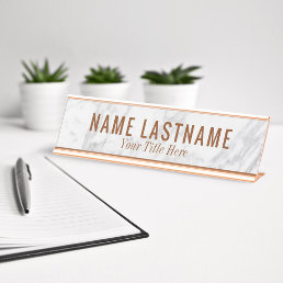Grey White Marble Brown Copper Fonts Desk Name Plate