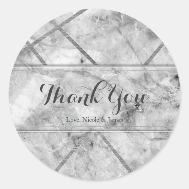 Grey & White Marble Glam Custom Wedding Favor Classic Round Sticker (Front)