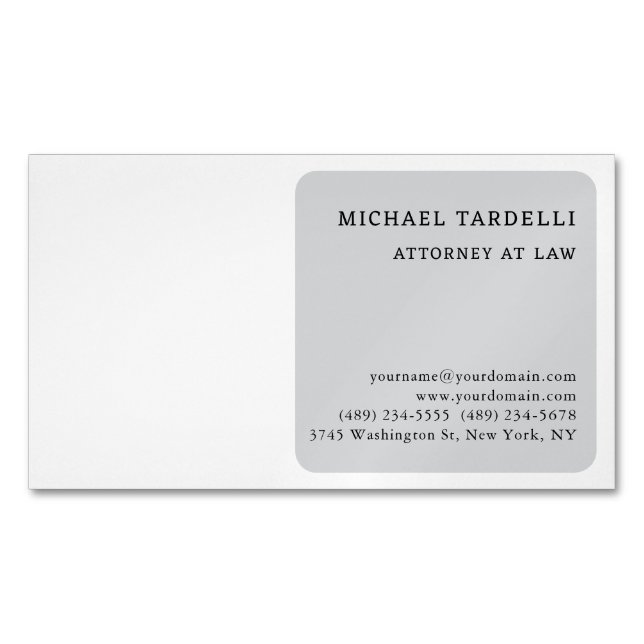 Grey White Minimalist Classical Professional Business Card Magnet (Front)