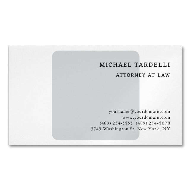 Grey White Minimalist Classical Professional Business Card Magnet (Front)