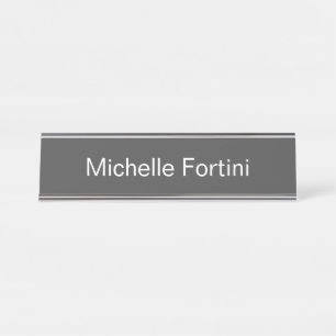 Grey White Minimalist Plain Modern Desk Name Plate