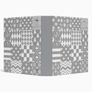 Grey White Mixed Patterns Patchwork Design  3 Ring Binder