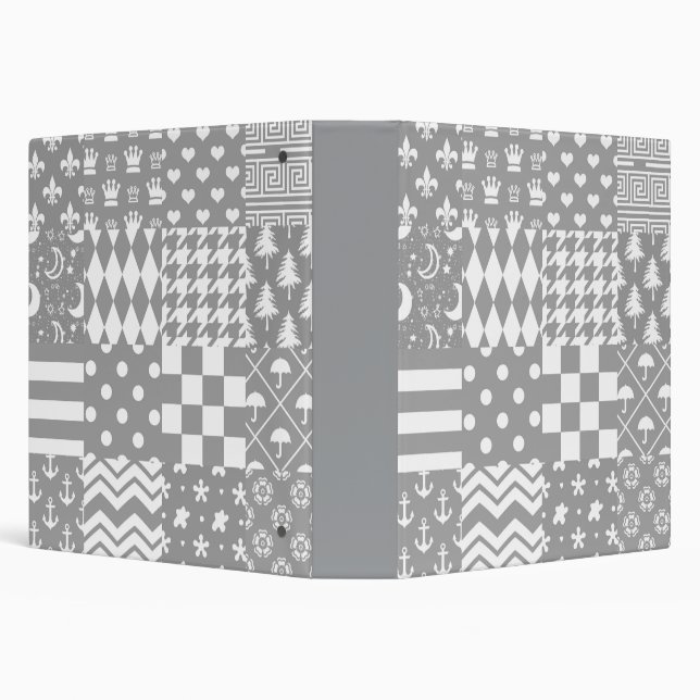 Grey White Mixed Patterns Patchwork Design  3 Ring Binder (Background)