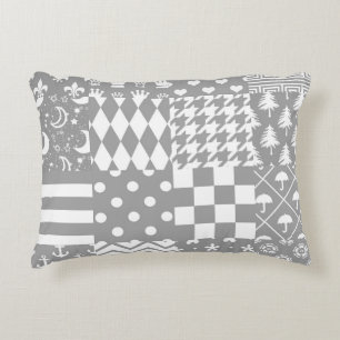 Grey White Mixed Patterns Patchwork Design Accent Pillow