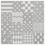 Grey White Mixed Patterns Patchwork Design  Fabric
