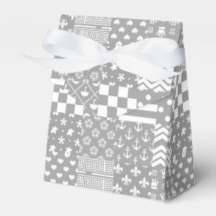 Grey White Mixed Patterns Patchwork Design  Favor Boxes