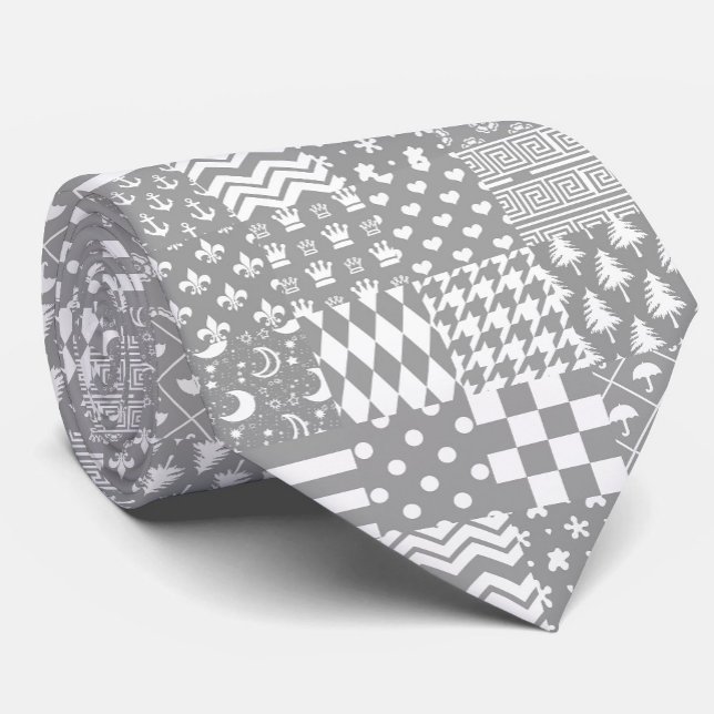 Grey White Mixed Patterns Patchwork Design  Neck Tie (Creator Uploaded)