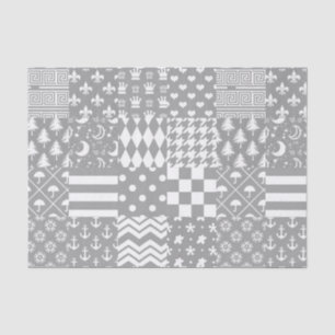 Grey White Mixed Patterns Patchwork Design  Tissue Paper