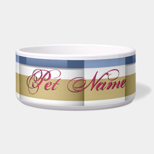 Grey white  moccasin stripes custom dog bowl (Front)