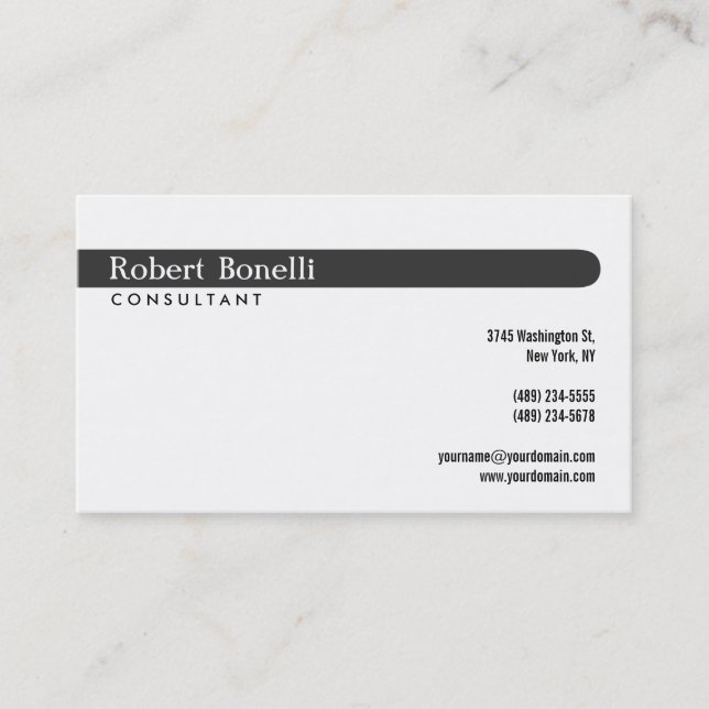 Grey White Modern Consultant Business Card (Front)