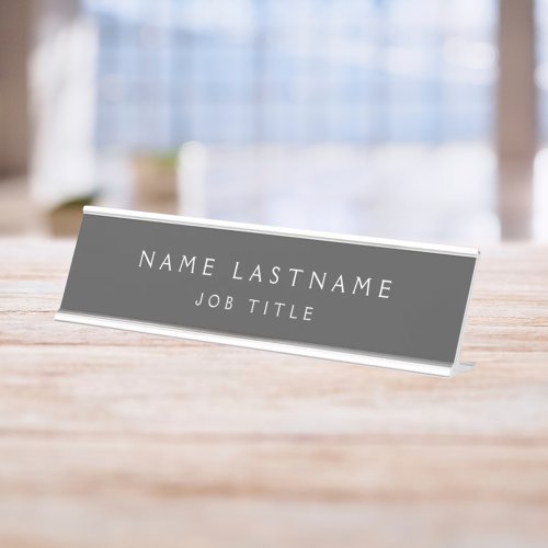 Grey White Modern Elegant Professional Classy Desk Name Plate