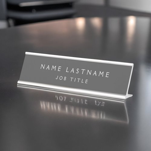 Grey White Modern Elegant Professional Classy Desk Name Plate