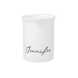 Grey White Modern Minimalist Handwriting Name Beverage Pitcher