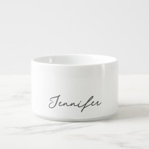 Grey White Modern Minimalist Handwriting Name Bowl
