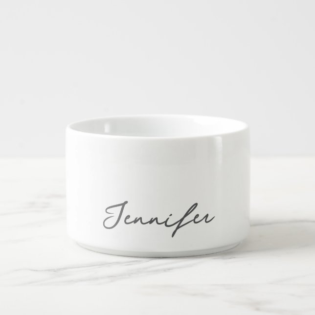 Grey White Modern Minimalist Handwriting Name Bowl (Center)