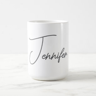 Grey White Modern Minimalist Handwriting Name Coffee Mug