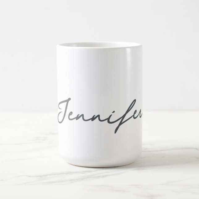 Grey White Modern Minimalist Handwriting Name Coffee Mug (Center)