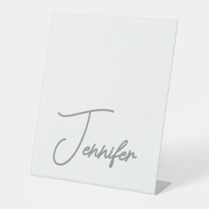 Grey White Modern Minimalist Handwriting Name Pedestal Sign