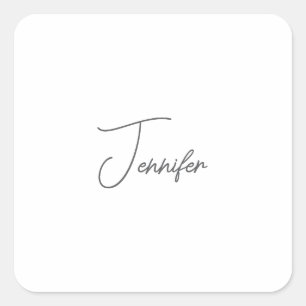 Grey White Modern Minimalist Handwriting Name Square Sticker