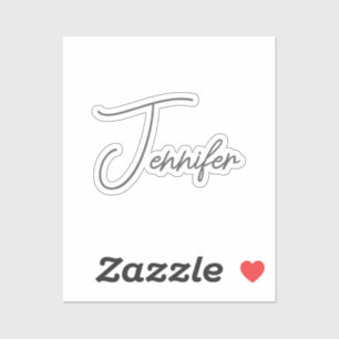 Grey White Modern Minimalist Handwriting Name Sticker