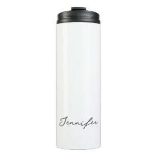 Grey White Modern Minimalist Handwriting Name Thermal Tumbler