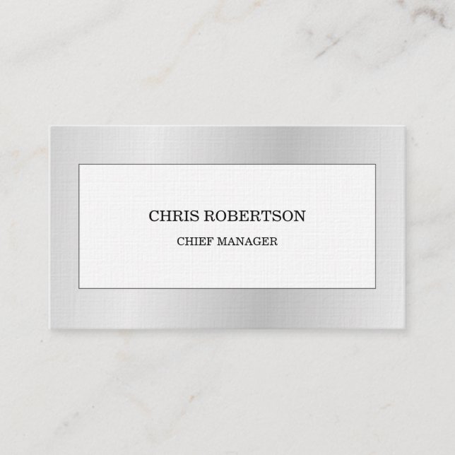 Grey White Modern Minimalist Plain Premium Linen Business Card (Front)