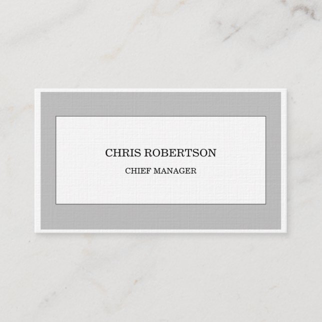 Grey White Modern Minimalist Plain Premium Linen  Business Card (Front)