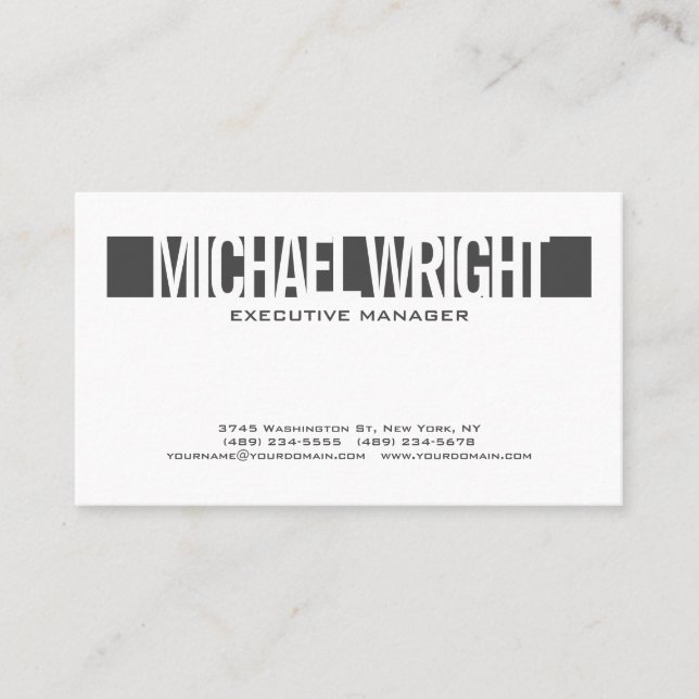 Grey White Modern Plain Simple Minimalist Bold Business Card (Front)
