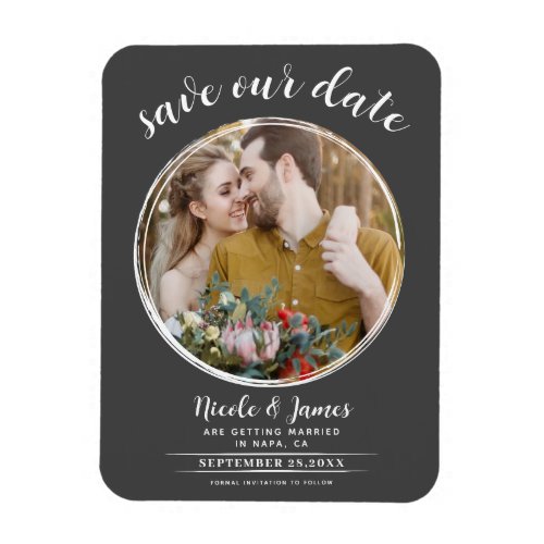 Grey  White Modern Round Photo Save the Date Magnet