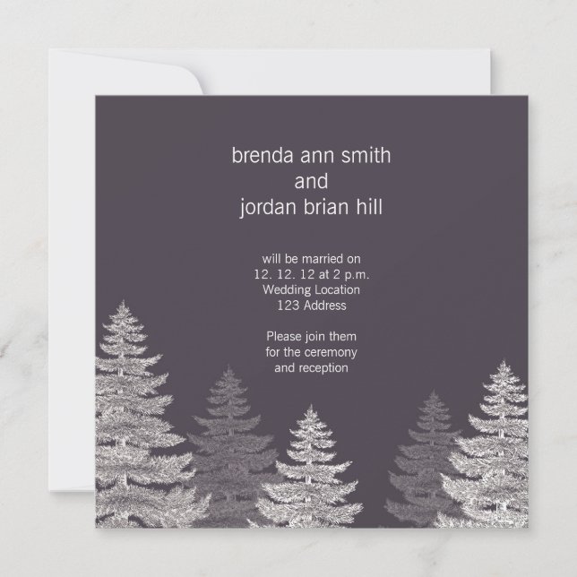 Grey White Modern Winter Wedding Invitation Cards (Front)