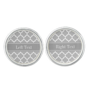 Grey White Moroccan #5 Dark Grey Name Monogram Cufflinks