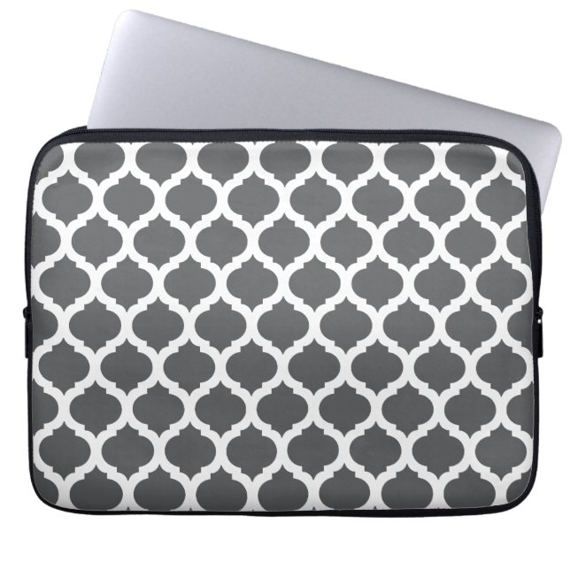 Grey & White Moroccan Laptop Sleeve (Front)
