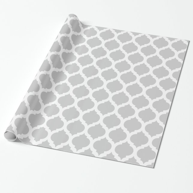 Grey & White Moroccan Pattern Wrapping Paper (Unrolled)