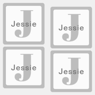 Grey & White Name & Monogram Waterproof Labels