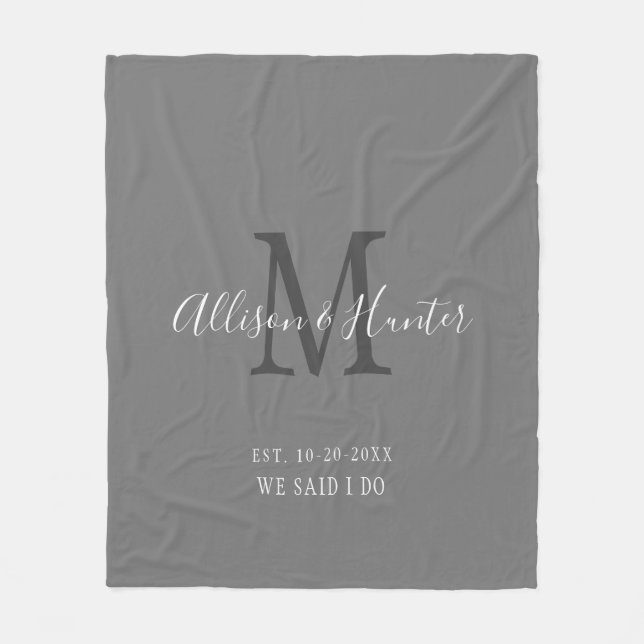 Grey White Names Wedding Established Keepsake Fleece Blanket (Front)