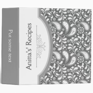 Grey, white paisley with frame recipe binder