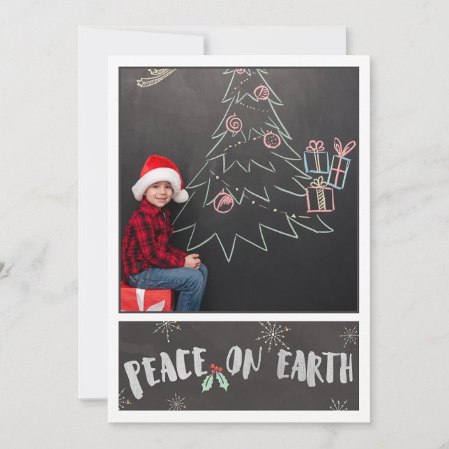 Grey & White/Peace on Earth/ Photo Christmas Card (Front)