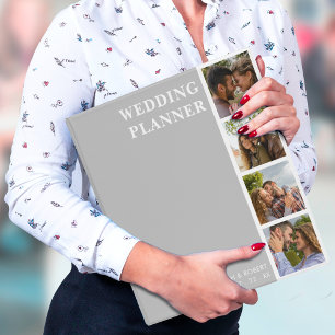 Grey & White Photo Booth Collage Wedding Planner 3 Ring Binder