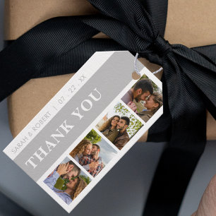 Grey & White Photo Booth Collage Wedding Thank You Gift Tags