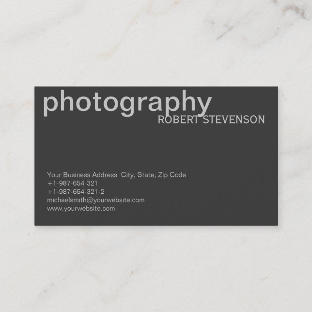Grey White Photographer Business Card (Front)