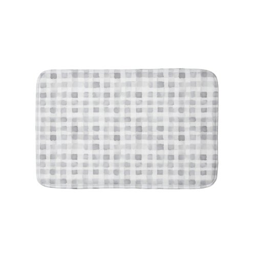 Grey White Plaid Stripes  Bath Mat