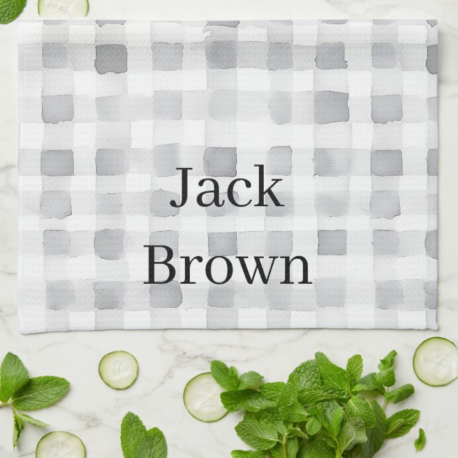 Grey White Plaid Stripes Kitchen Towel (Folded)