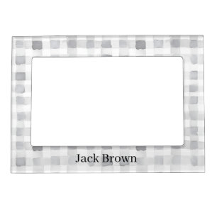 Grey White Plaid Stripes Magnetic Frame