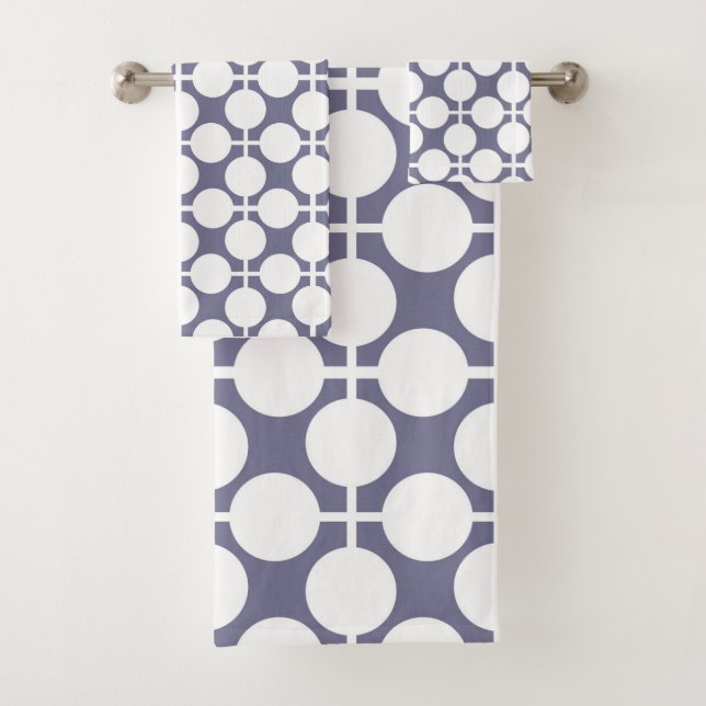 grey white polka dot and check pattern bath towel set (Insitu)