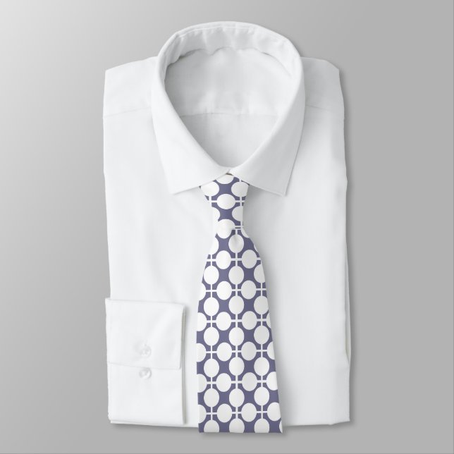 grey white polka dot and check pattern neck tie (Tied)