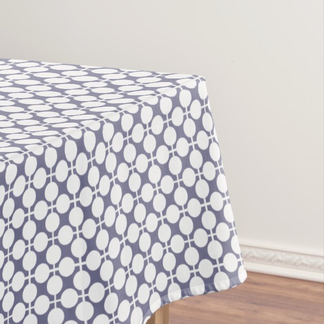 grey white polka dot and check pattern tablecloth (In Situ)
