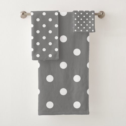 Grey  White Polka Dots Dot Bath Towel Set