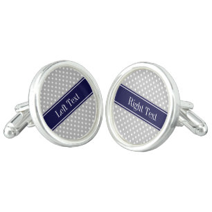 Grey White Polka Dots Navy Blue Name Monogram Cufflinks